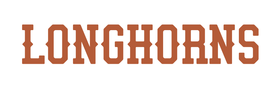 LONGHORNS wordmark, arched, orange on white variant, cell 76