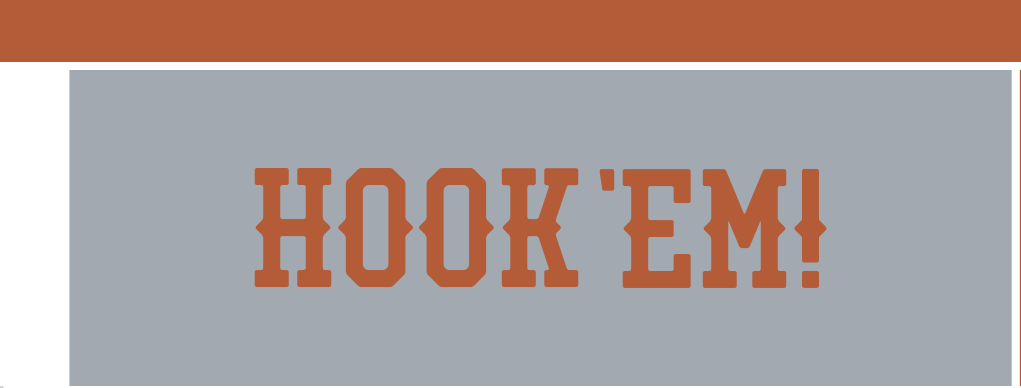 HOOK 'EM! wordmark, orange on grey variant, cell 82