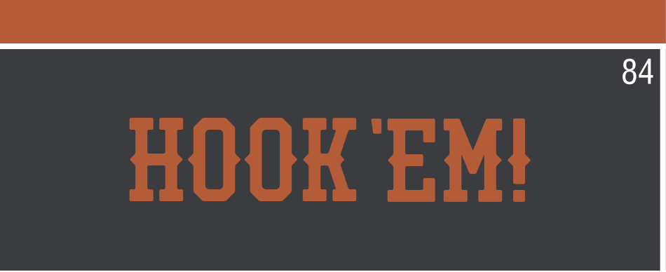 HOOK 'EM! wordmark, orange on black variant, cell 84