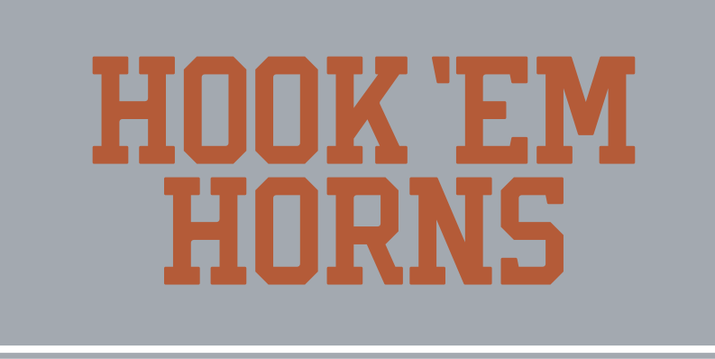 HOOK 'EM HORNS wordmark, stacked, orange on light grey variant, cell 57