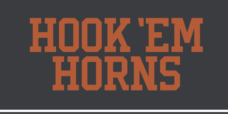 HOOK 'EM HORNS wordmark, stacked, orange on dark grey variant, cell 59