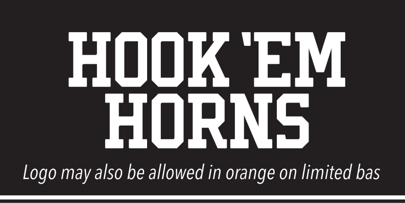 HOOK 'EM HORNS wordmark, stacked, white on black variant, cell 60