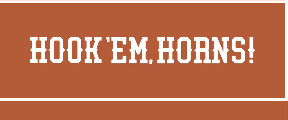 HOOK 'EM, HORNS! wordmark, white on orange variant, cell 93