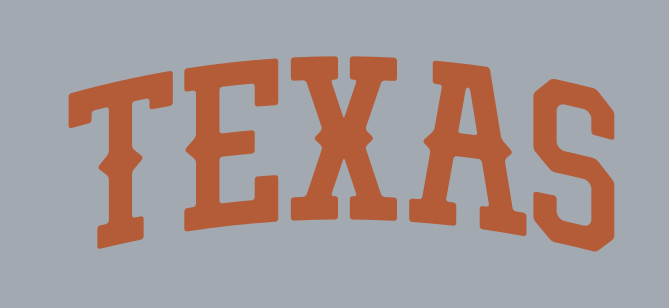 TEXAS wordmark, arched, orange on light grey variant, cell 72