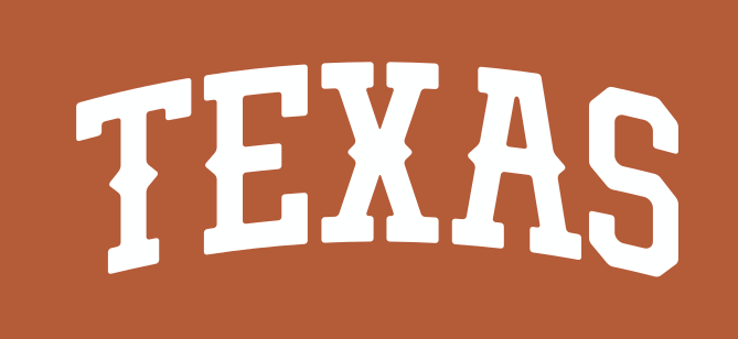 TEXAS wordmark, arched, white on orange variant, cell 73