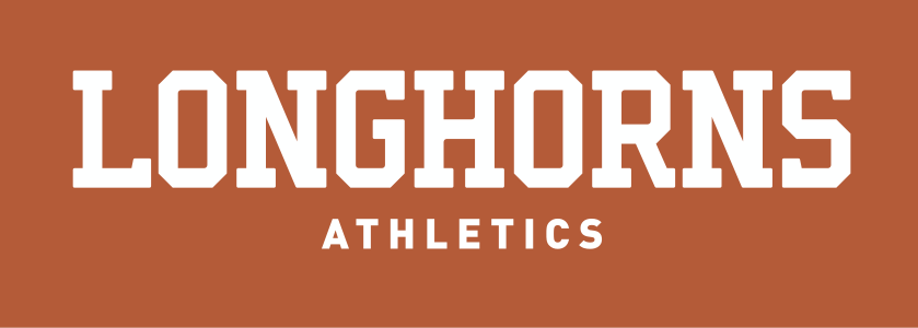 Longhorns Athletics wordmark, white on orange variant, cell 106