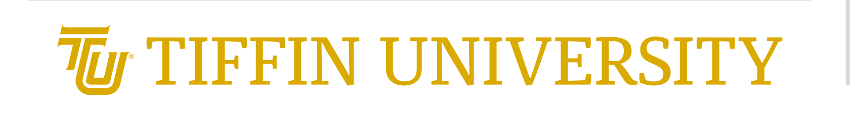 TIFFIN UNIVERSITY horizontal lockup, gold/black variant, cell 26