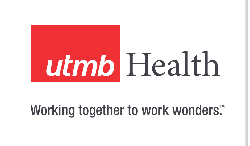 utmb Health logo with tagline, red box, white utmb, black Health variant, cell 5