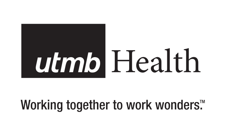 utmb Health logo with tagline, black box, white utmb, black Health variant, cell 6