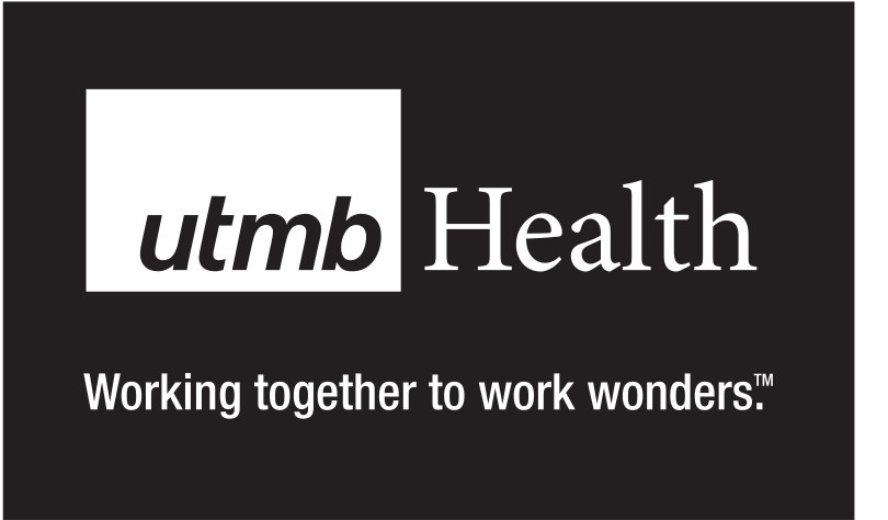 utmb Health logo with tagline, white box, black utmb, white Health variant, cell 7
