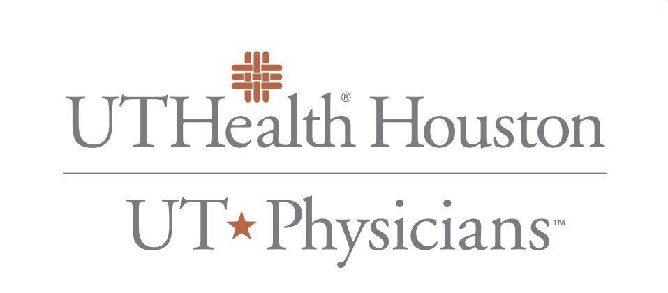 UTHealth Houston and UT Physicians lockup, stacked, icon top, 2-line UTHealth Houston, color variant, cell 96