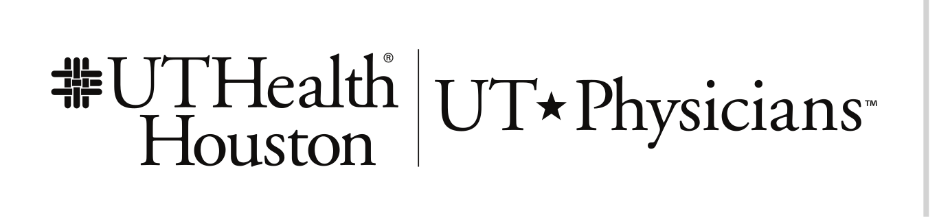 UTHealth Houston and UT Physicians lockup, horizontal, icon left, 2-line UTHealth Houston, black variant, cell 103