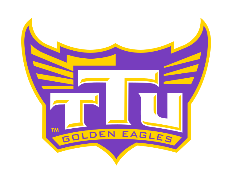 TTU lettermark with wings, eagle head, and Golden Eagles banner, purple and gold variant, cell 13