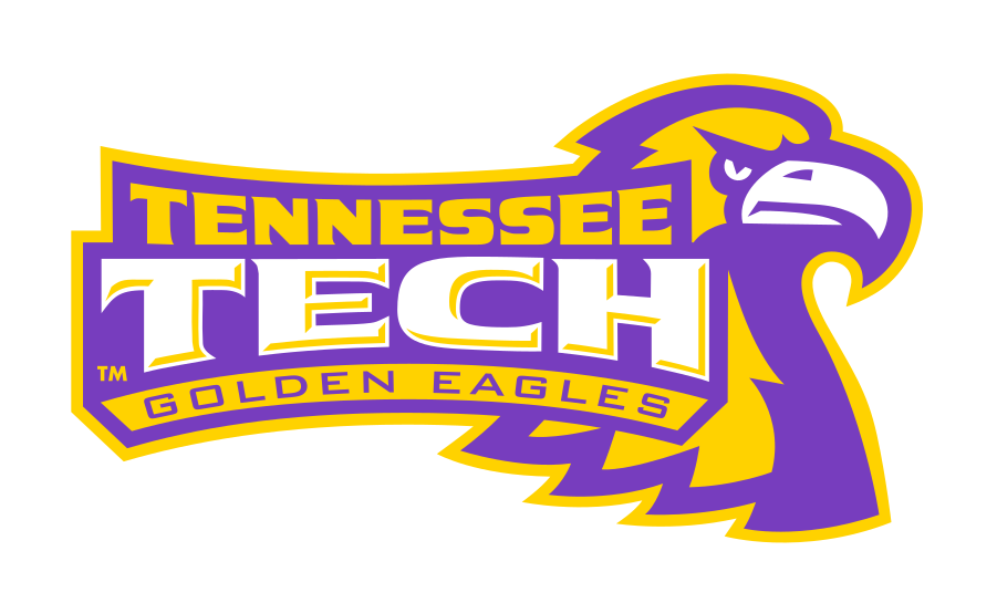 Tennessee Tech Golden Eagles wordmark with eagle head, purple and gold variant, cell 29