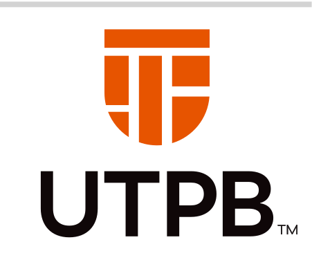 stacked logo with UTPB, orange and black on white variant, cell 54
