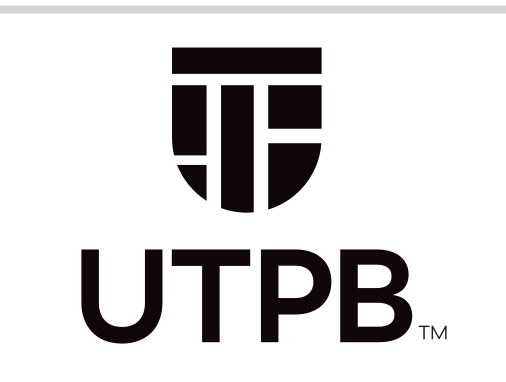 stacked logo with UTPB, black on white variant, cell 57