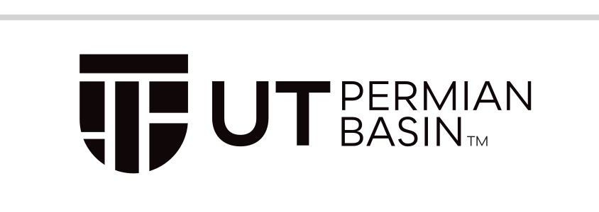 horizontal logo with UT Permian Basin, black on white variant, cell 67