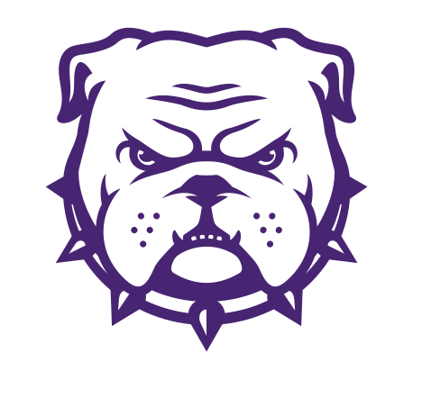 Bulldog head logo, color, outline, small variant, cell 25