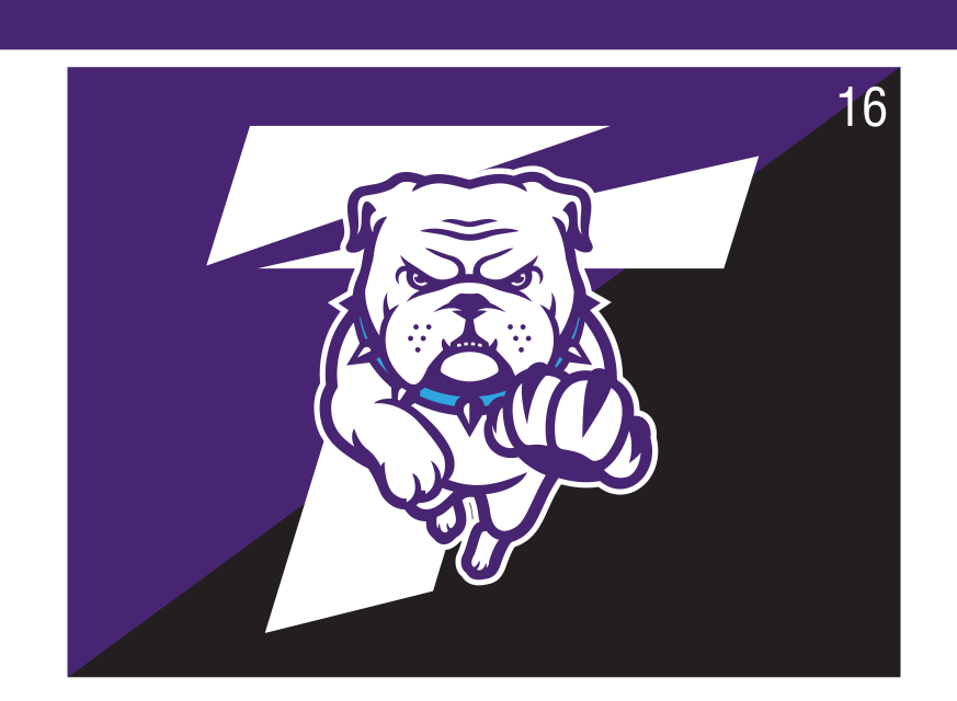 Bulldog head logo with T, color variant, cell 16