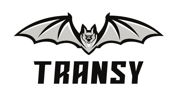 Bat mascot with Transy wordmark, white with maroon outline variant