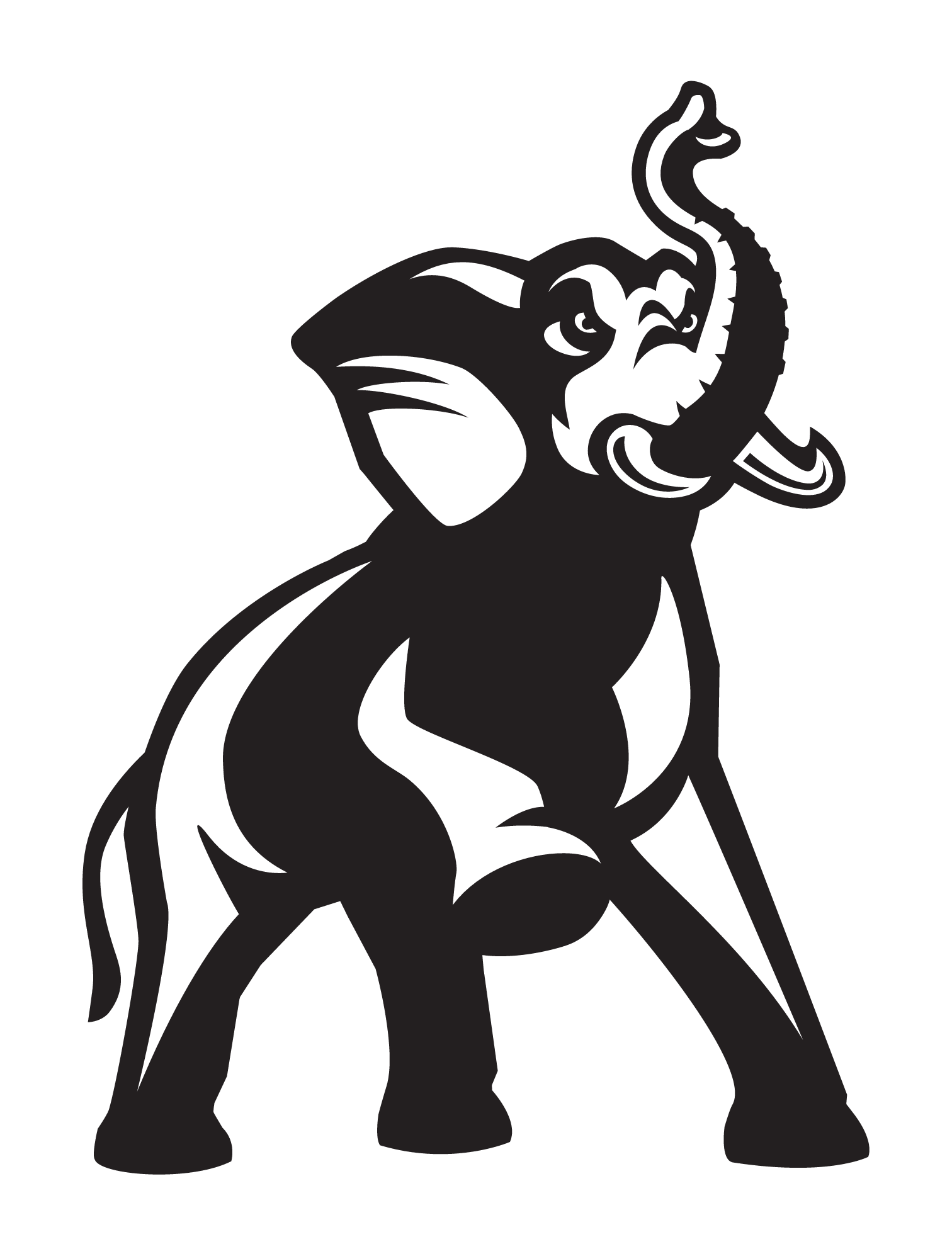 elephant mascot, 1-color solid black variant