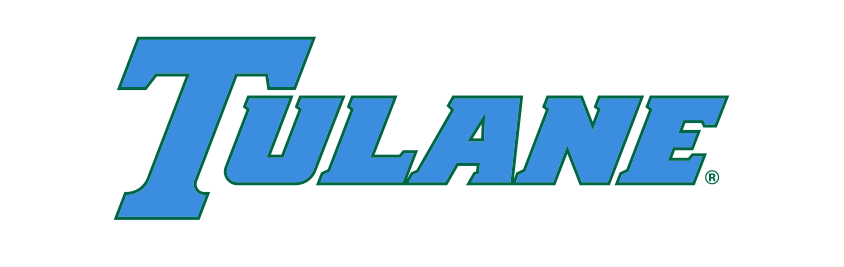 Tulane wordmark, blue with green outline variant, cell 14