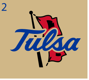 Tulsa script with flag, full color on gold variant, cell 2