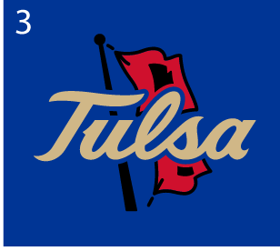 Tulsa script with flag, gold script on blue variant, cell 3