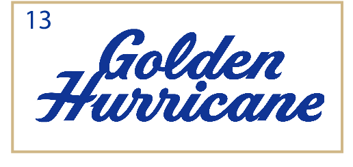 Golden Hurricane script stacked, blue variant, cell 13