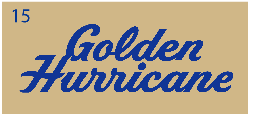 Golden Hurricane script stacked, blue on gold variant, cell 15