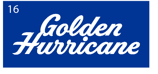 Golden Hurricane script stacked, white on blue variant, cell 16