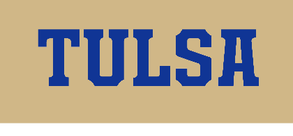 Tulsa block wordmark, blue on gold variant, cell 23