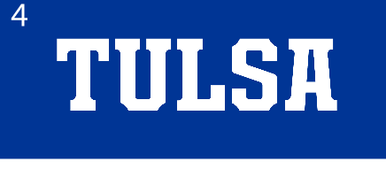 Tulsa block wordmark, white on blue variant, cell 24