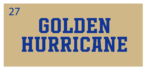 GOLDEN HURRICANE wordmark, stacked, blue on gold variant, cell 27