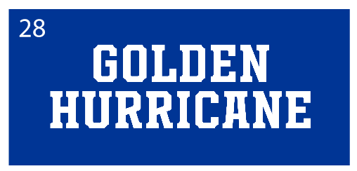 GOLDEN HURRICANE wordmark, stacked, white on blue variant, cell 28