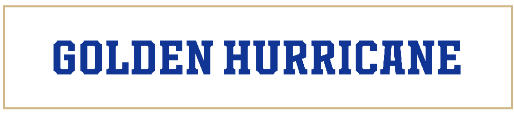 GOLDEN HURRICANE wordmark, horizontal, blue variant, cell 29