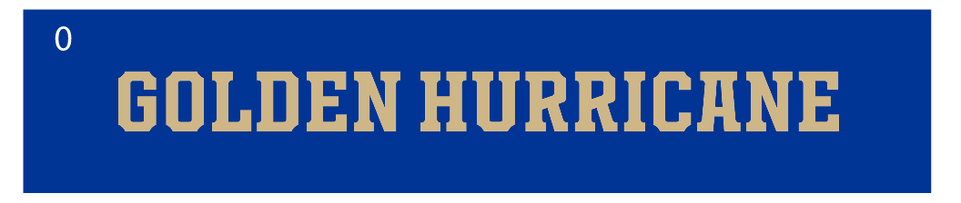 GOLDEN HURRICANE wordmark, horizontal, gold on blue variant, cell 30