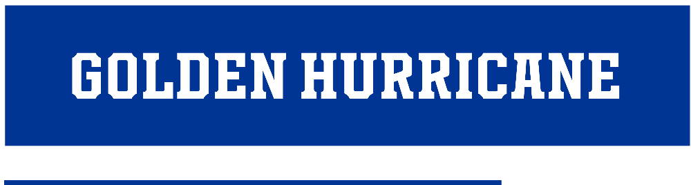 GOLDEN HURRICANE wordmark, horizontal, white on blue variant, cell 31
