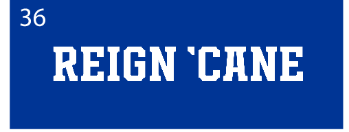 REIGN 'CANE wordmark, white on blue variant, cell 36