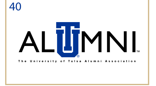 ALUMNI mark with subtext, blue and black variant, cell 40