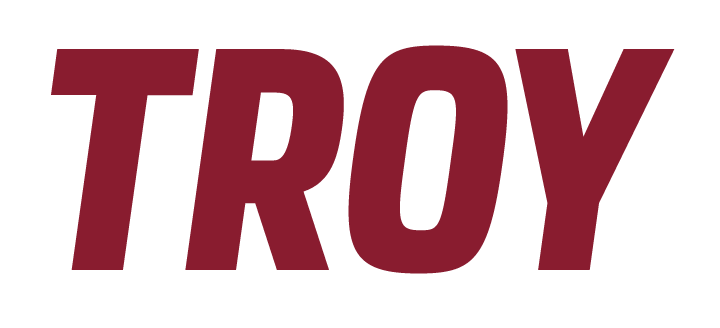 TROY wordmark, cardinal on white variant