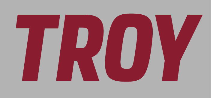 TROY wordmark, cardinal on grey variant