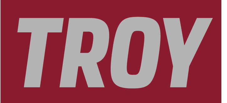 TROY wordmark, silver on cardinal variant