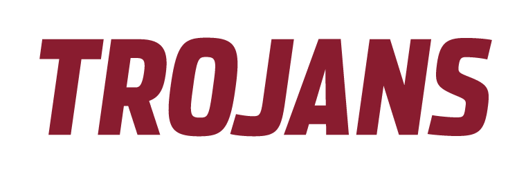 TROJANS wordmark, cardinal on white variant