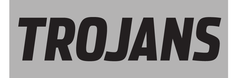 TROJANS wordmark, black on grey background variant