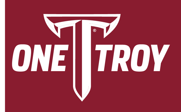 One TROY wordmark, one color on cardinal variant