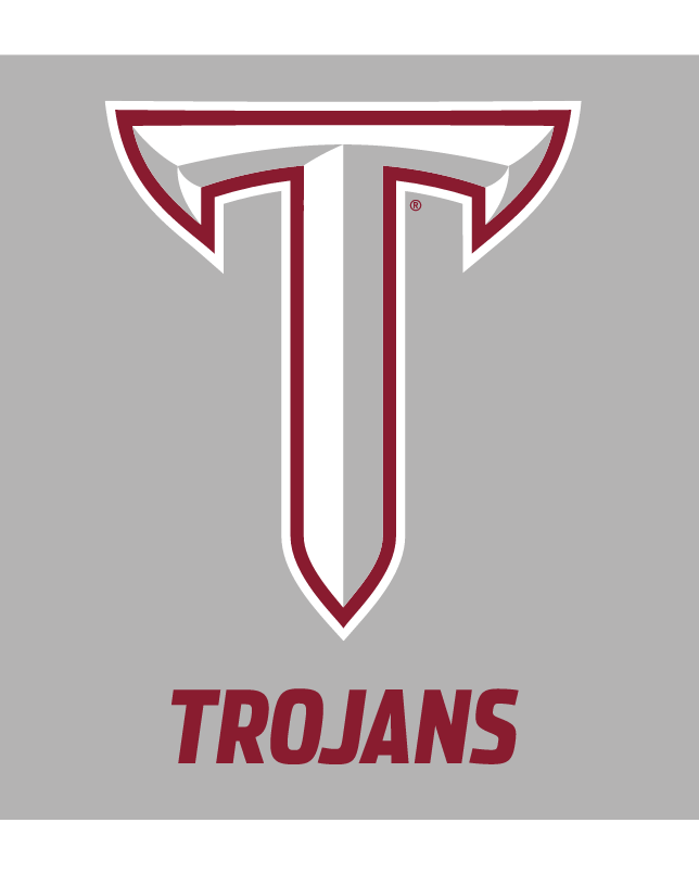 Power T, Trojans, maroon outline on grey background variant