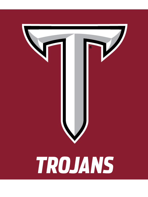 Power T, Trojans, black outline on maroon background variant