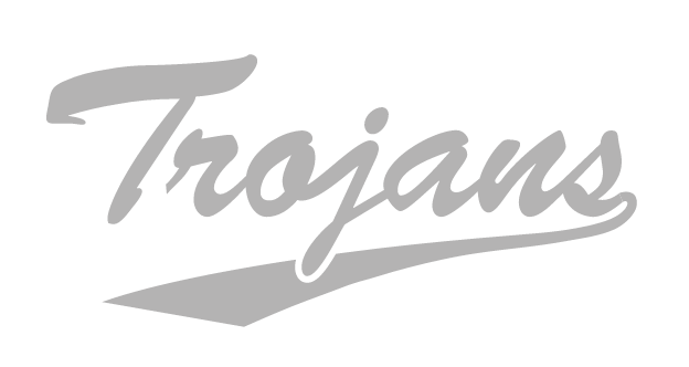 Trojans script wordmark, grey with white outline variant