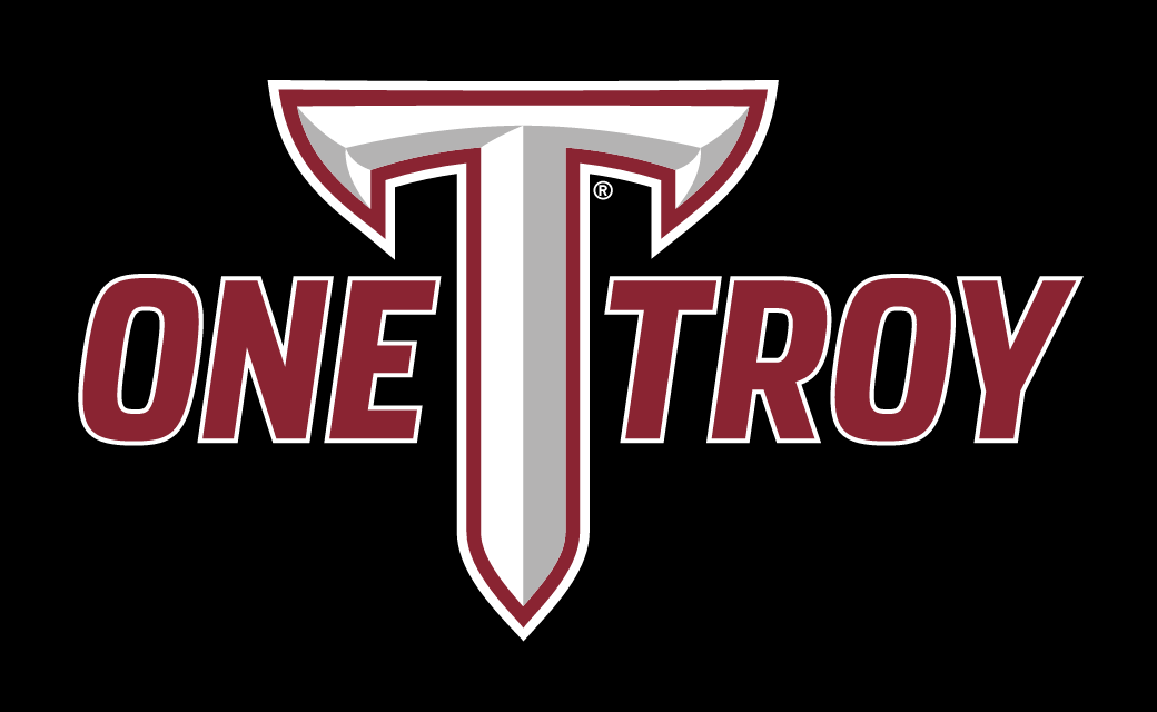 One TROY logo, color on black background variant